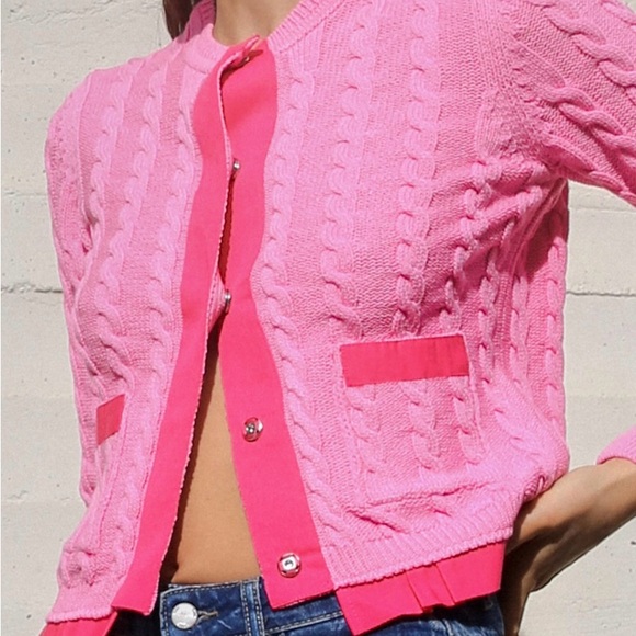 Zara Cable Knit Crewneck Cardigan in Pink - Picture 2 of 3